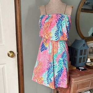 LILLY PULITZER Colorful Leaf Print Strapless Dress